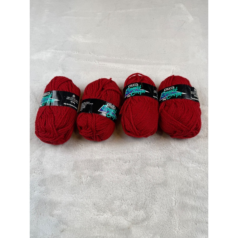 CRUCCI Sporté Crepe 100% Pure New Wool Yarn Cardinal Shade 4 Skeins 50g‎ Each